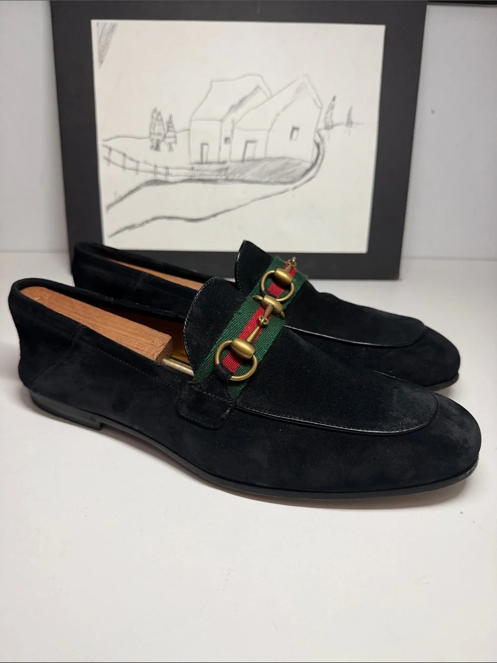 Gucci Web Black Suede Horesbit Loafers Mens Size UK 7 US 8